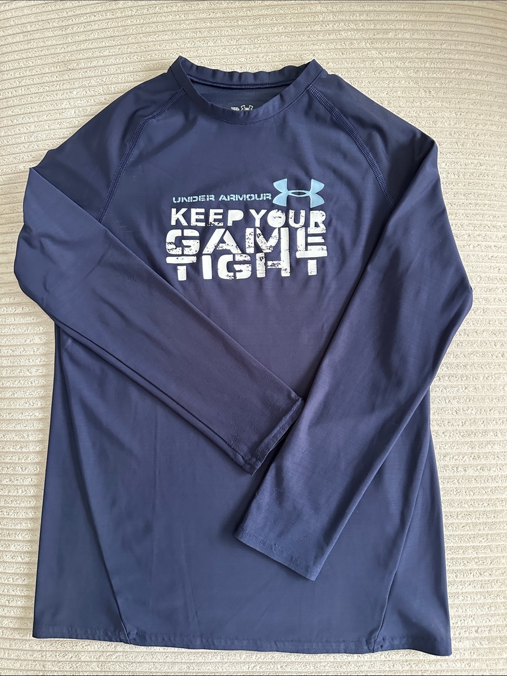 Under Armour Navy Long-Sleeve Performance Tee with White & Light Blue Print YXL